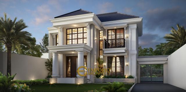 Desain Tampak Depan Rumah Classic 2 Lantai Bapak Kusno di Depok, Jawa Barat