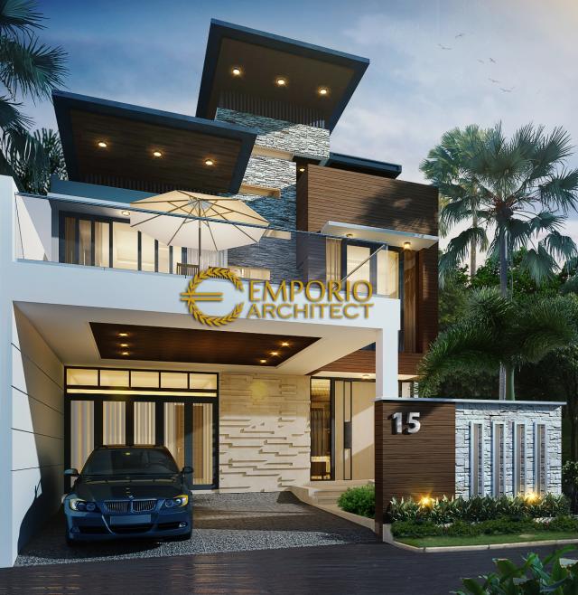 Desain Tampak Depan Rumah Modern 3 Lantai Bapak Riyanto di Bogor