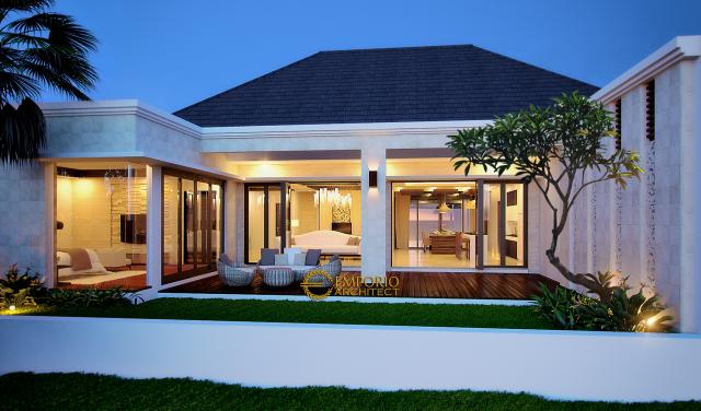 Desain Tampak Belakang Rumah Villa Bali 1 Lantai Bapak Wiantono di Bekasi