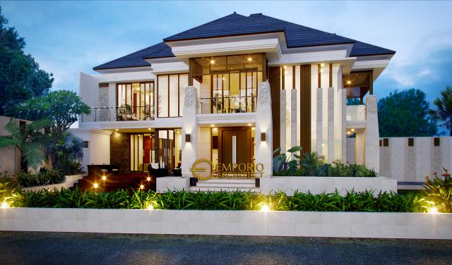 Desain Tampak Depan 1 Rumah Villa Bali 2 Lantai Ibu Dewi di Jakarta Selatan