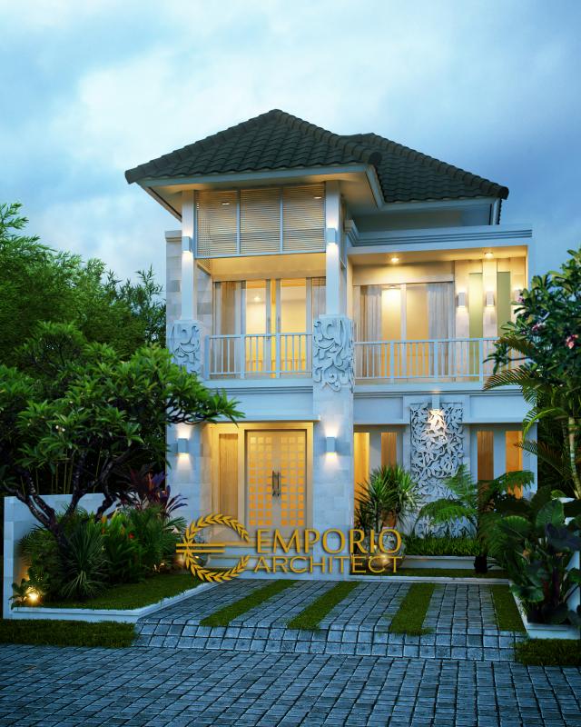 Desain Exterior Rumah Villa Bali 2 Lantai Ibu Dwidina di Malang, Jawa Timur