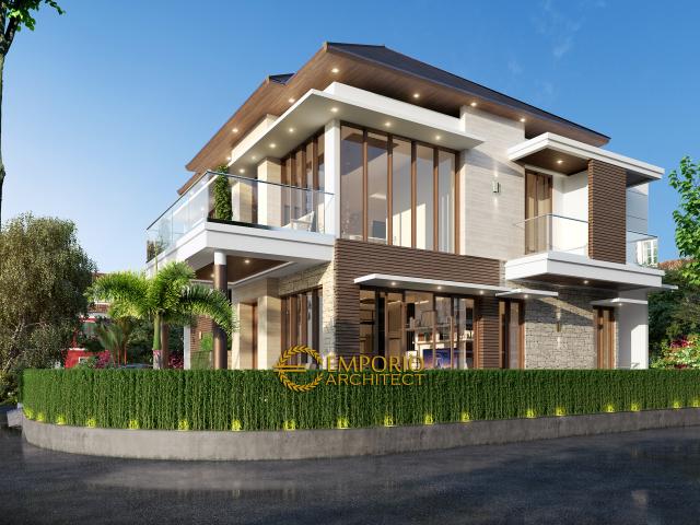 Desain Tampak Samping Rumah Hook Modern 2 Lantai Ibu Ivana di BSD City, Tangerang Selatan