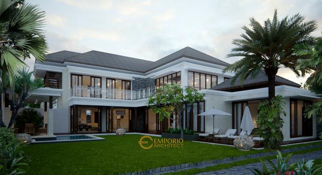 Desain Tampak Belakang Rumah Hook Villa Bali 2 Lantai Ibu Rina II di Cibubur, Jakarta