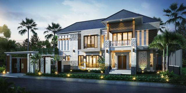 Desain Rumah Villa Bali 2 Lantai Ibu Santa di Probolinggo, Jawa Timur