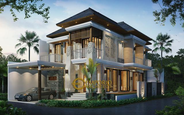 Desain Exterior Rumah Hook Villa Bali 2 Lantai Ibu Siska di Cibubur, Jakarta