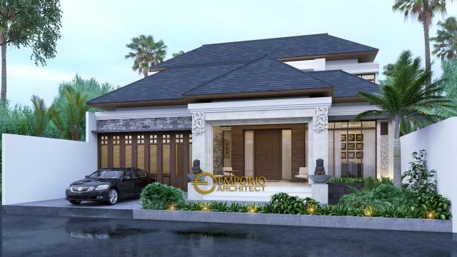 Desain Tampak Depan Rumah Villa Bali 2 Lantai Ibu Susana di Bandung