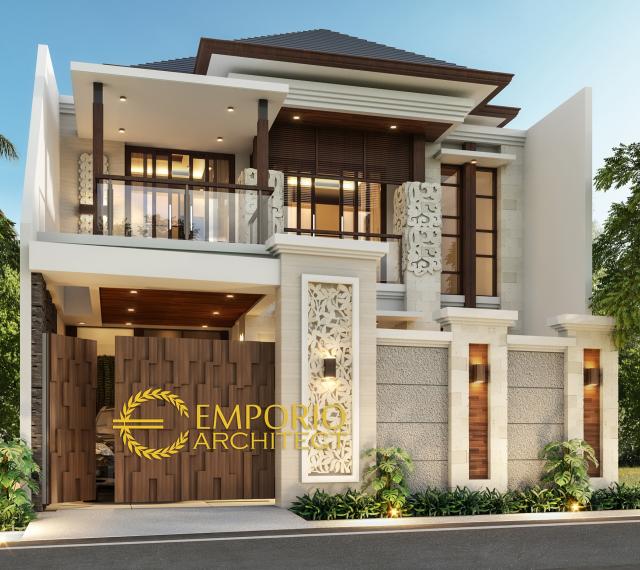 Desain Tampak Depan Dengan Pagar Rumah Villa Bali 2 Lantai Ibu Rita di Jakarta Barat