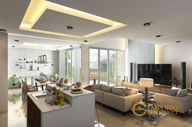 Desain Ruang Keluarga, Ruang Makan, dan Dapur Rumah Modern 4 Lantai Bapak Alan di Jakarta