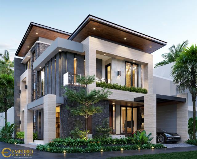 Desain Tampak Depan Rumah Hook Modern 3 Lantai Bapak Devid di Jakarta