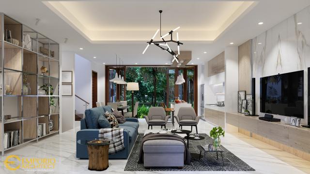 Desain Ruang Keluarga Rumah Hook Modern 3 Lantai Bapak Devid di Jakarta