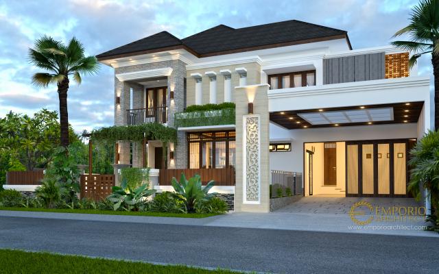 Desain Tampak Depan Rumah Villa Bali 2 Lantai Bapak Halim di Jakarta