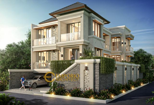 Desain Tampak Samping Rumah Hook Villa Bali 4 Lantai Bapak Kris di Jakarta