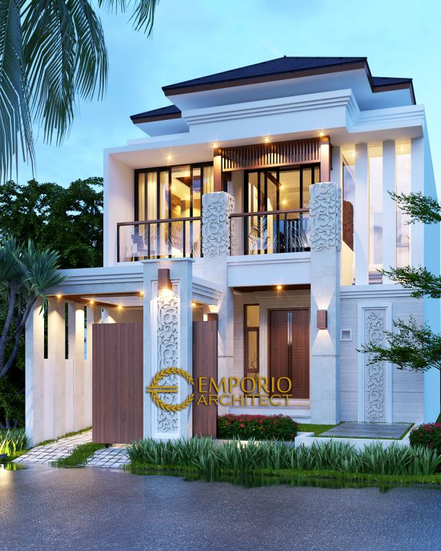 Desain Exterior Rumah Villa Bali 2 Lantai Ibu Riyanto di Jakarta