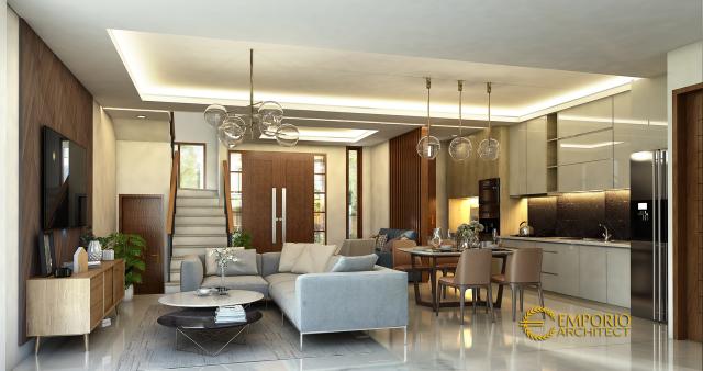 Desain Ruang Keluarga, Ruang Makan, dan Dapur Rumah Modern 2 Lantai Bapak Utomo di Jakarta