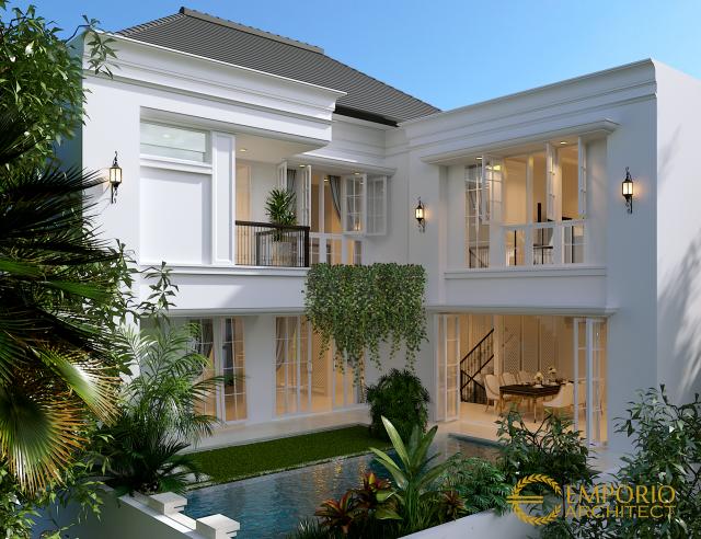 Desain Tampak Belakang Rumah Mediteran 2 Lantai Ibu A di Jakarta