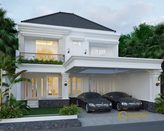 Desain Tampak Depan Rumah Classic 2 Lantai Ibu Diana di Jakarta