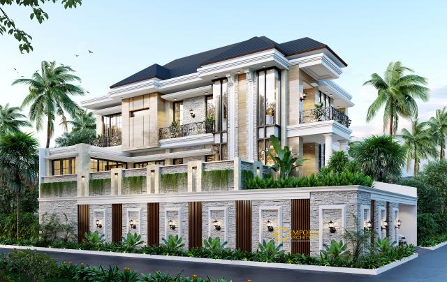 Desain Tampak Samping Rumah Hook Classic 2.5 Lantai Ibu Diaz di Jakarta