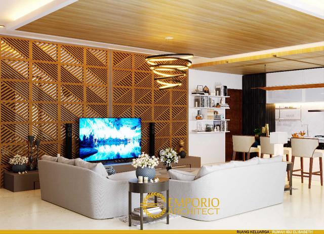 Desain Ruang Keluarga Rumah Modern 2.5 Lantai Ibu Elisabeth di Jakarta