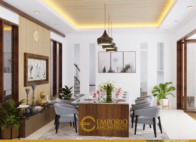 Desain Ruang Makan Rumah Modern 2.5 Lantai Ibu Elisabeth di Jakarta