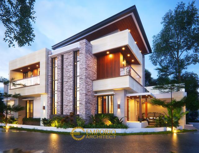 Desain Tampak Depan 2 Rumah Hook Modern 3 Lantai Ibu Gitasha di Jakarta