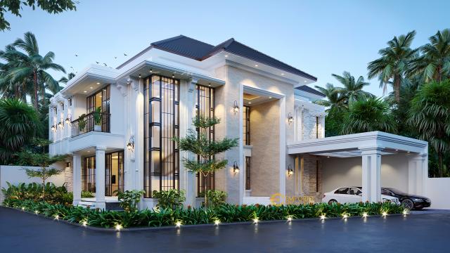 Desain Tampak Samping Rumah Hook Classic Tropis 2 Lantai Ibu Indah di Jakarta