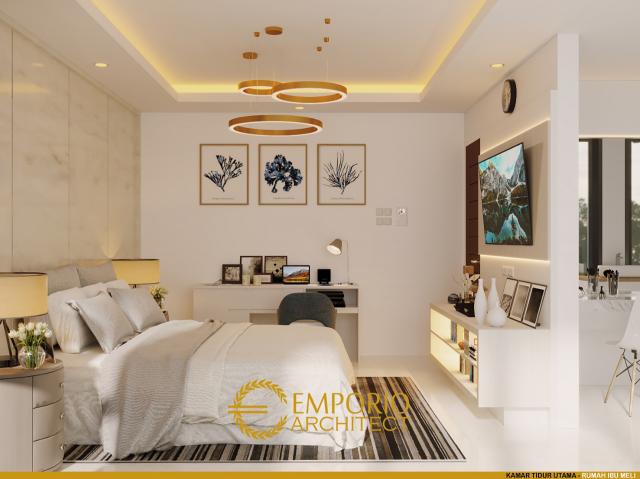 Desain Kamar Tidur Utama Rumah Modern 3 Lantai Ibu Melly di Jakarta