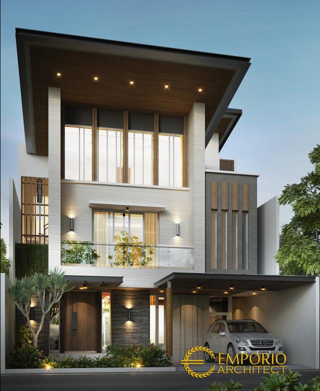 Desain Tampak Depan Rumah Modern 3 Lantai Ibu Dewi di Jakarta