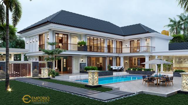 Desain Tampak Belakang Rumah Classic 2 Lantai Mr. C di Jakarta