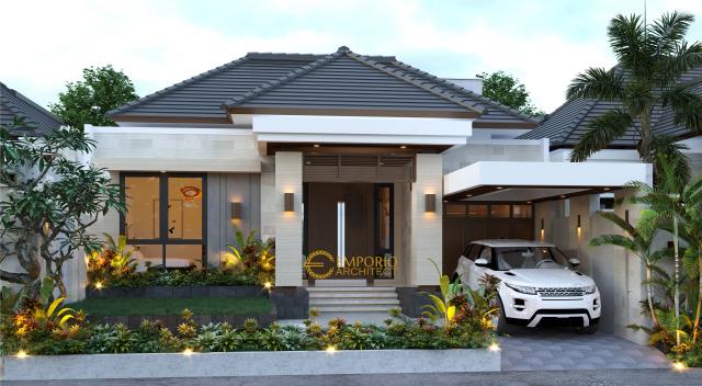 Desain Tampak Depan Rumah Villa Bali 1.5 Lantai Bapak Ronald di Jakarta