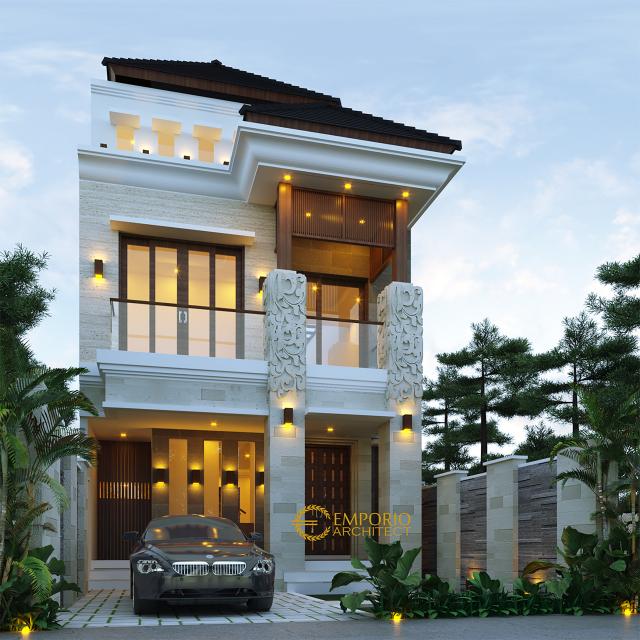 Desain Tampak Depan 1 Rumah Villa Bali 3 Lantai Bapak Naufal di Jakarta