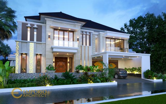 Desain Tampak Depan Rumah Villa Bali 2.5 Lantai Bapak Arif di Jakarta Selatan