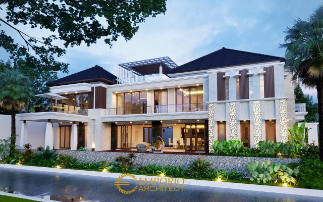 Desain Tampak Belakang 1 Rumah Villa Bali 2.5 Lantai Bapak Arif di Jakarta Selatan