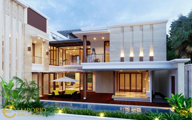 Desain Tampak Belakang 2 Rumah Villa Bali 2.5 Lantai Bapak Arif di Jakarta Selatan