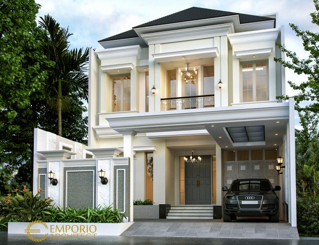 Desain Tampak Depan Rumah Classic 3 Lantai Bapak Rico di Jakarta Selatan