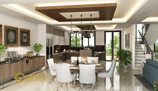 Desain Ruang Makan Rumah Modern Tropis 3 Lantai Ibu Niken di Jakarta Selatan