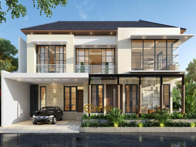 Desain Tampak Depan Rumah Hook Modern 2 Lantai Ibu Maria di Jakarta Timur