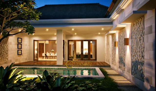 Desain Tampak Belakang Rumah Hook Villa Bali 1 Lantai Bapak Suharyoso II di Bontang, Kalimantan Timur