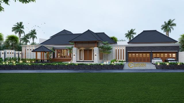 Desain Tampak Depan Rumah Villa Bali 1 Lantai Ibu Adityan di Kalimantan Timur