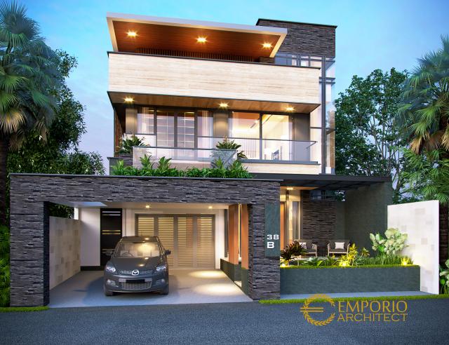 Desain Tampak Depan Rumah Modern 2 Lantai Bapak Hendra di Kediri, Jawa Timur