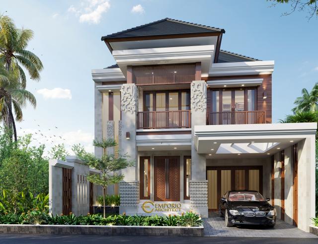 Desain Tampak Depan Rumah Villa Bali 2 Lantai Bapak Haeran di Kota Baru, Kalimantan Selatan