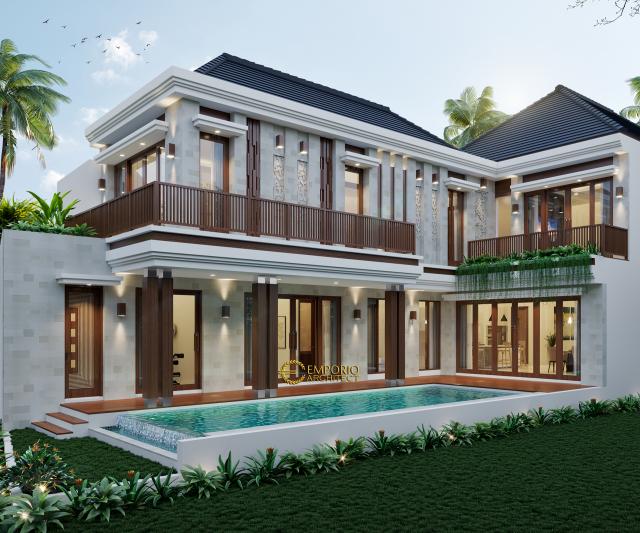 Desain Tampak Belakang Rumah Villa Bali 2 Lantai Bapak Haeran di Kota Baru, Kalimantan Selatan