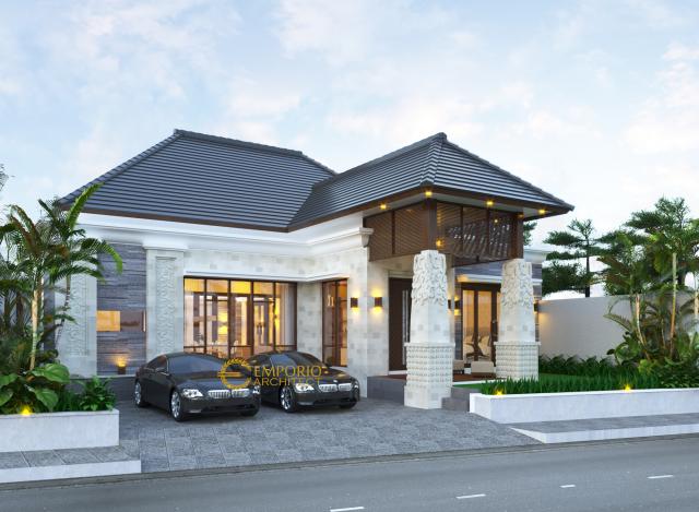 Desain Tampak Depan Rumah Villa Bali 1 Lantai Ibu Ponky di Malang