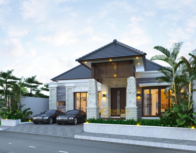 Desain Tampak Depan Rumah Villa Bali 1 Lantai Ibu Ponky di Malang