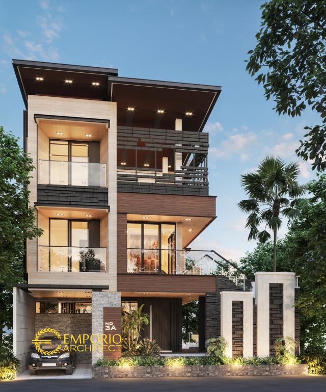 Desain Tampak Depan Rumah Modern 3 Lantai Ibu Wijaya di Malang, Jawa Timur