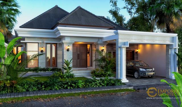 Desain Tampak Depan Rumah Villa Bali 1 Lantai Ibu Dhini di Medan