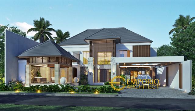 Desain Tampak Depan Rumah Villa Bali 2 Lantai Ibu Emi di Medan, Sumatera Utara