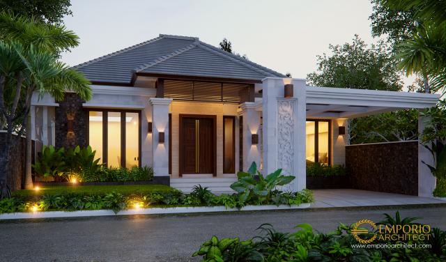 Desain Tampak Depan Rumah Villa Bali 1 Lantai Bapak Rusli di Padang, Sumatera Barat