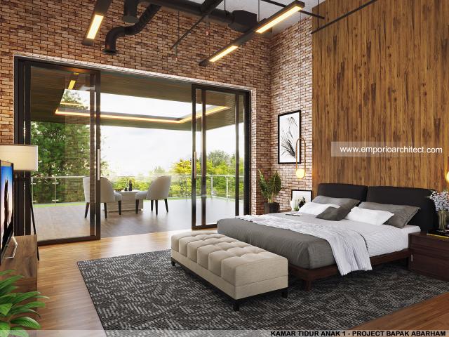 Desain Kamar Tidur Rumah Modern Industrial 2 Lantai Bapak Abarham di Palembang, Sumatera Selatan