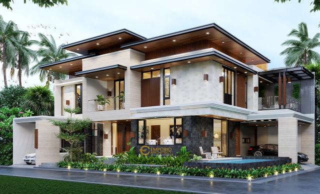 Desain Tampak Depan Rumah Hook Modern 2 Lantai Ibu Irma di Pamulang, Tangerang