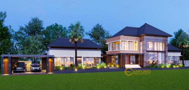 Desain Tampak Depan 1 Rumah Villa Bali 2 Lantai Bapak Guntur di Pandeglang, Banten